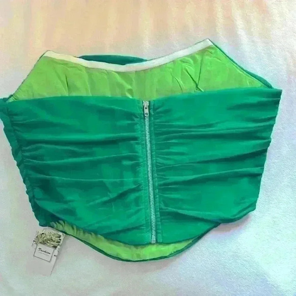 Strapless Open Back Boned Mesh Bustier Zip Back Corset Bodycon top Size L - Picture 7 of 12